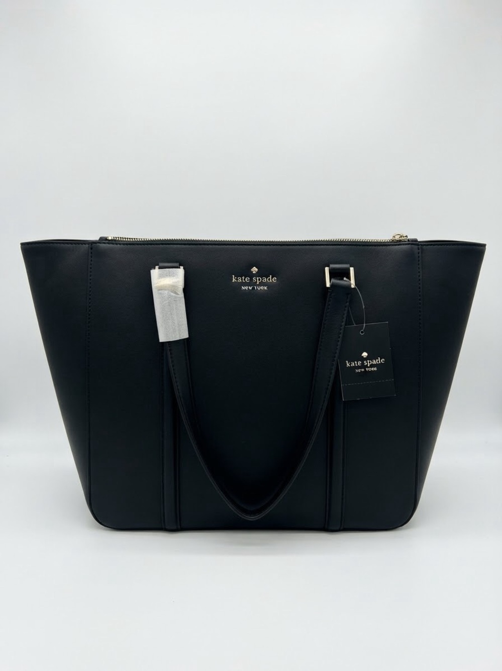 kate spade Black Leather Tote with Gold Logo